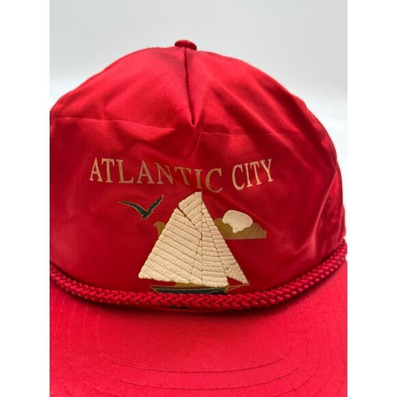 Vintage Red Atlantic City Red Snapback hat cap 80s 90s Y2K - Picture 2 of 6